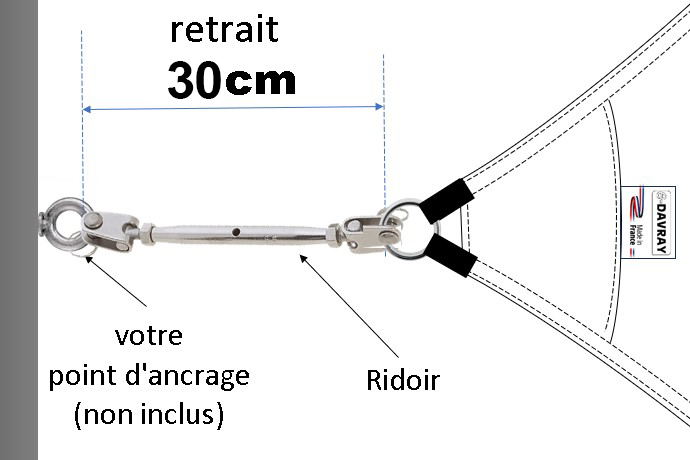 Fixation d'une voile d'ombrage par ridoirs retrait 30cm